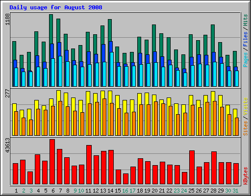 Daily usage for August 2008